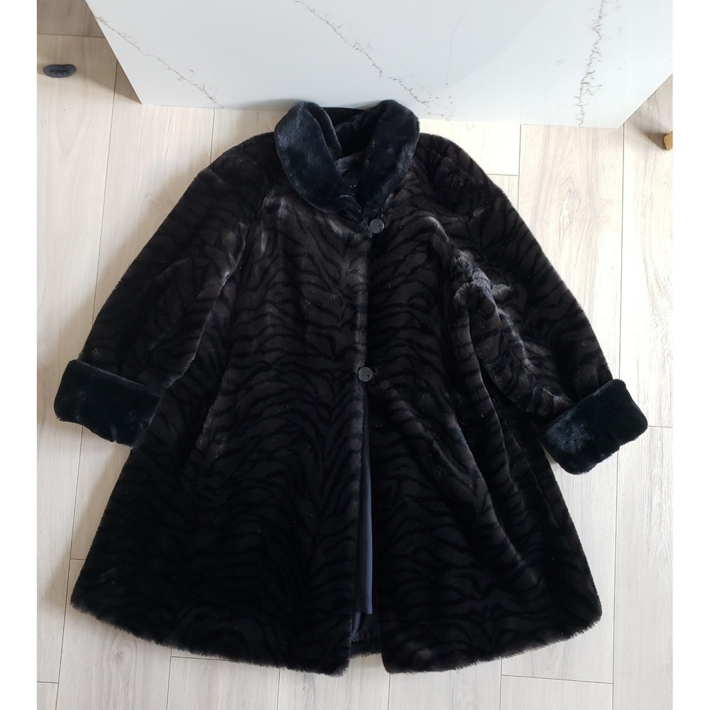 Gallery Faux Fur Coat Womens S Made in USA Vintage Black Winter Statement Jacket